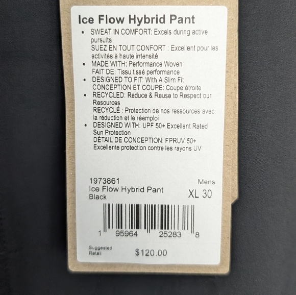 PrAna Ice Flow Hybrid Pant Black Mens Slim Elastic Waist Wicking Hybrid UPF 50 - Picture 6 of 15